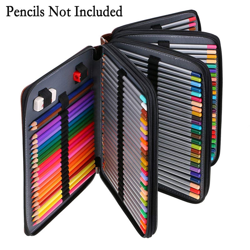 BTSKY 200 Slots Colored Pencil Organizer - Deluxe PU Leather Pencil Case Holder With Removal Handle Strap Pencil Box Large for Colored Pencils Watercolor Pencils Brown - Image 5